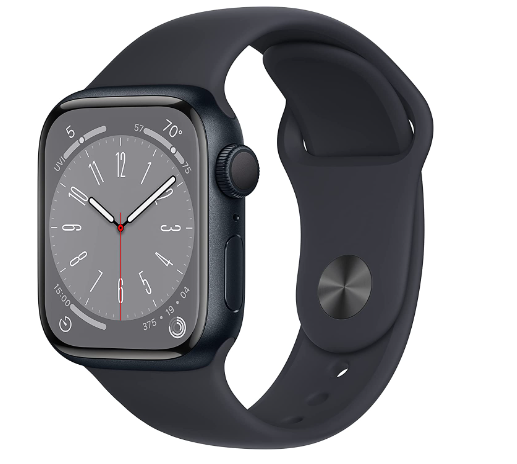 Apple Watch Series 8 GPS 41mm Smart watch - Midnight Aluminium Case with Midnight Sport Band - Regular Fitness Tracker Blood Oxygen  ECG Apps Water Resistant