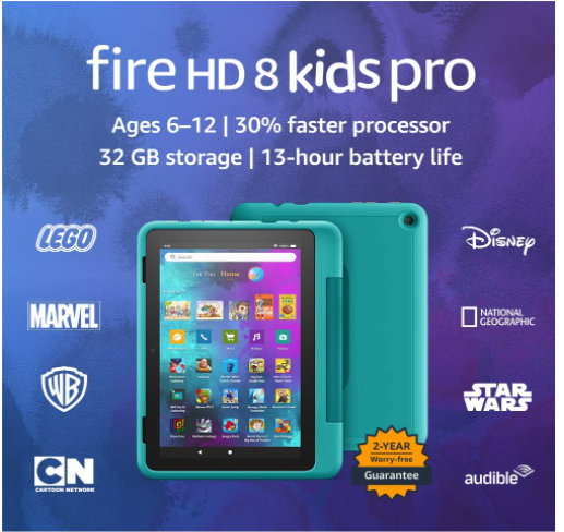 Amazon Fire HD 8 Kids Pro tablet  8-inch HD display ages 612 30 faster processor 13-hour battery life Kid-Friendly Case 32 GB 2022 release Hello Teal